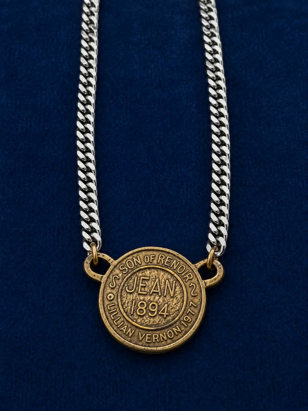 Vintage - Mixed metal french coin medallion necklace with silver tone curb chain